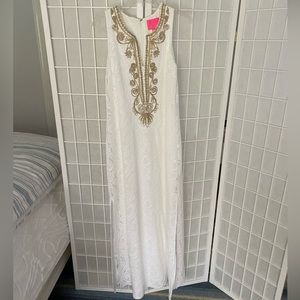 Lilly Pulitzer White & Gold Maxi Shift Dress